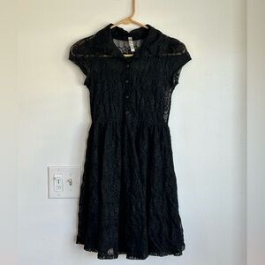 Whimsigoth Black Lace Mini Dress Early 2000s Sheer Small Y2K Dark Fairycore VTG